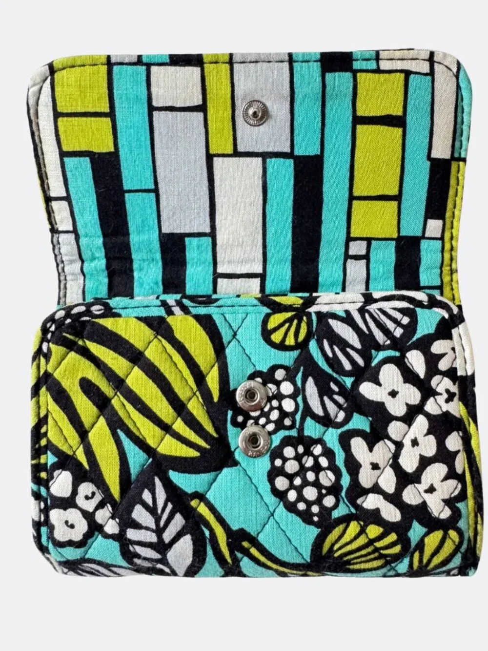 Vera Bradley Island Blooms Retired Trifold Organizer Wallet Turquoise Floral